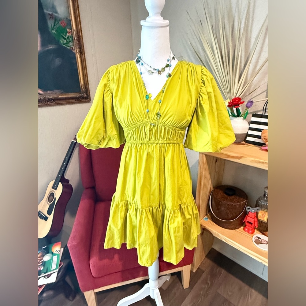 Japna Mini Puff Sleeve Dress, Lime Green 🍋✨